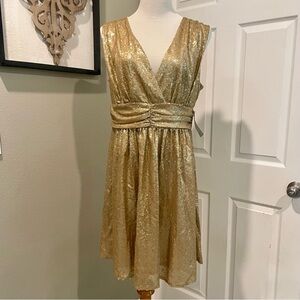 NY & Co Eva Mendes Gold Sequin Cocktail dress Fit and Flare Size Large NWT